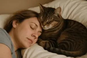 Katze schläft neben meinem Kopf